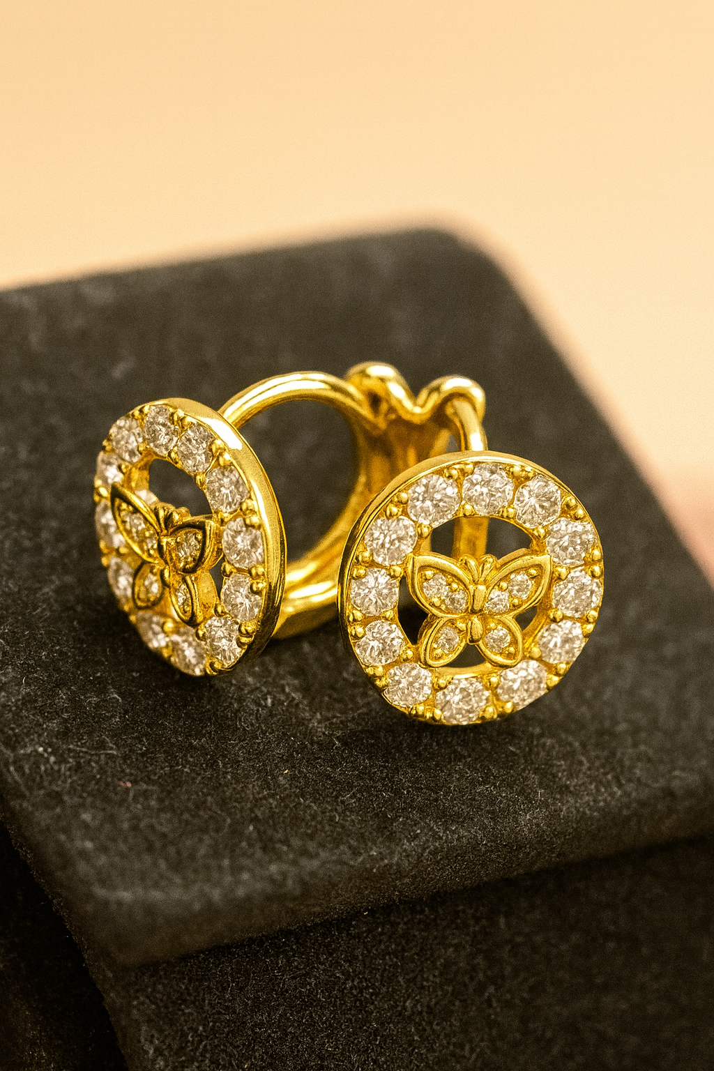 Aretes Circulares Brillo Premium y Mariposa central