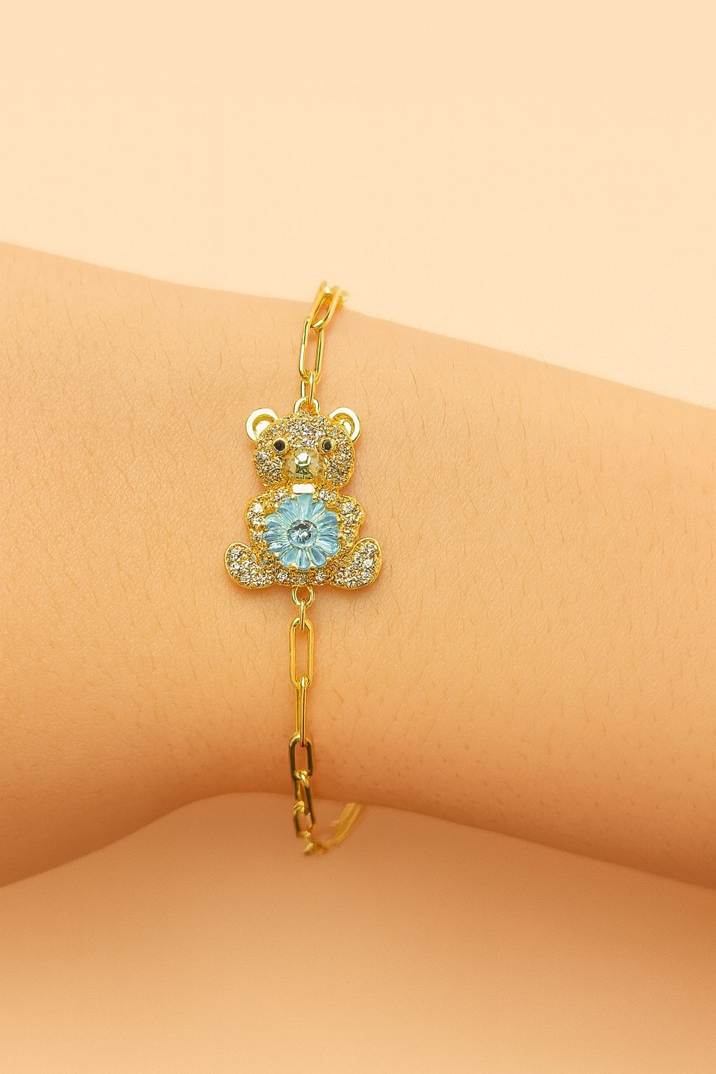 Pulsera Osito con flor azul