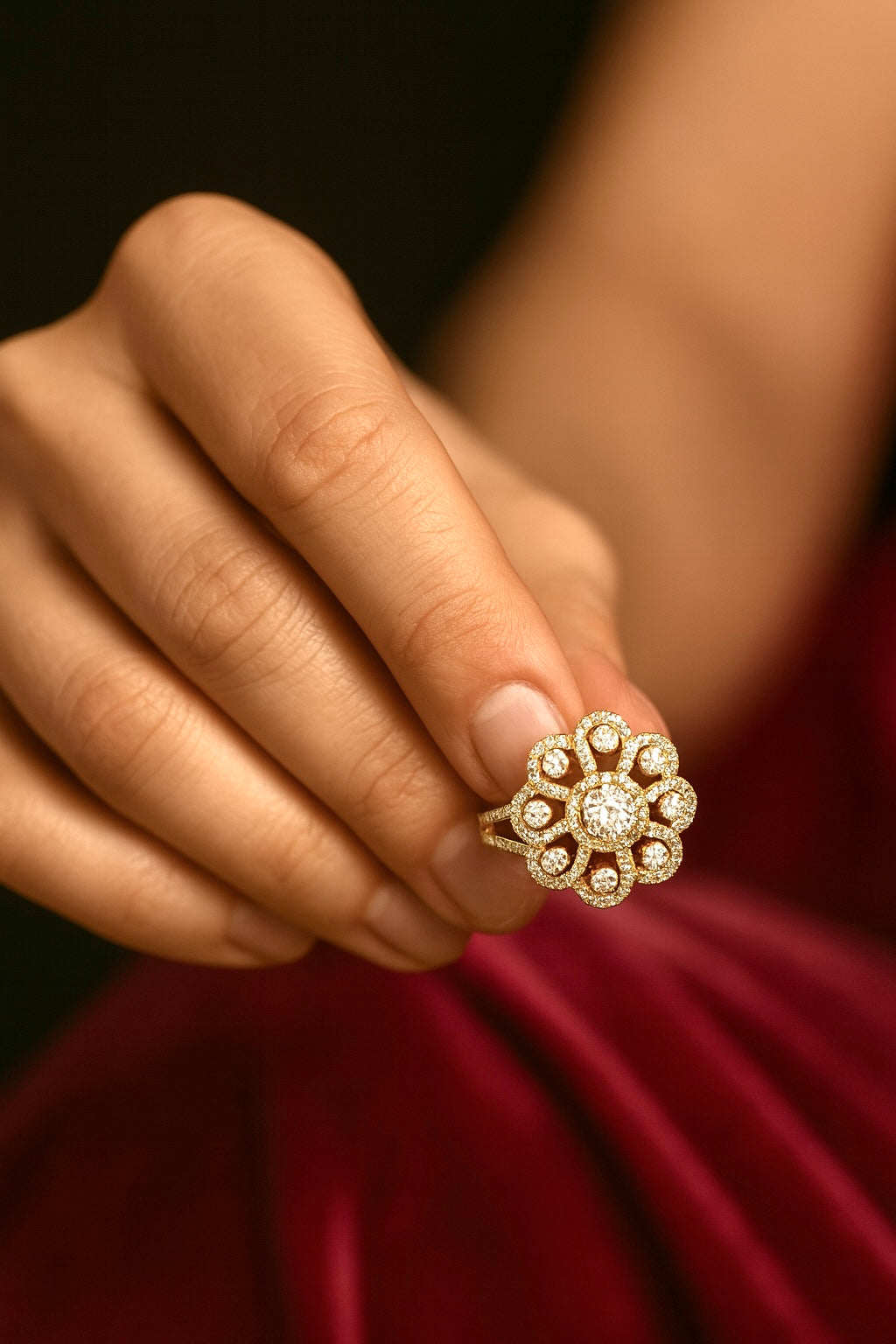 Anillo Floral con Zirconias