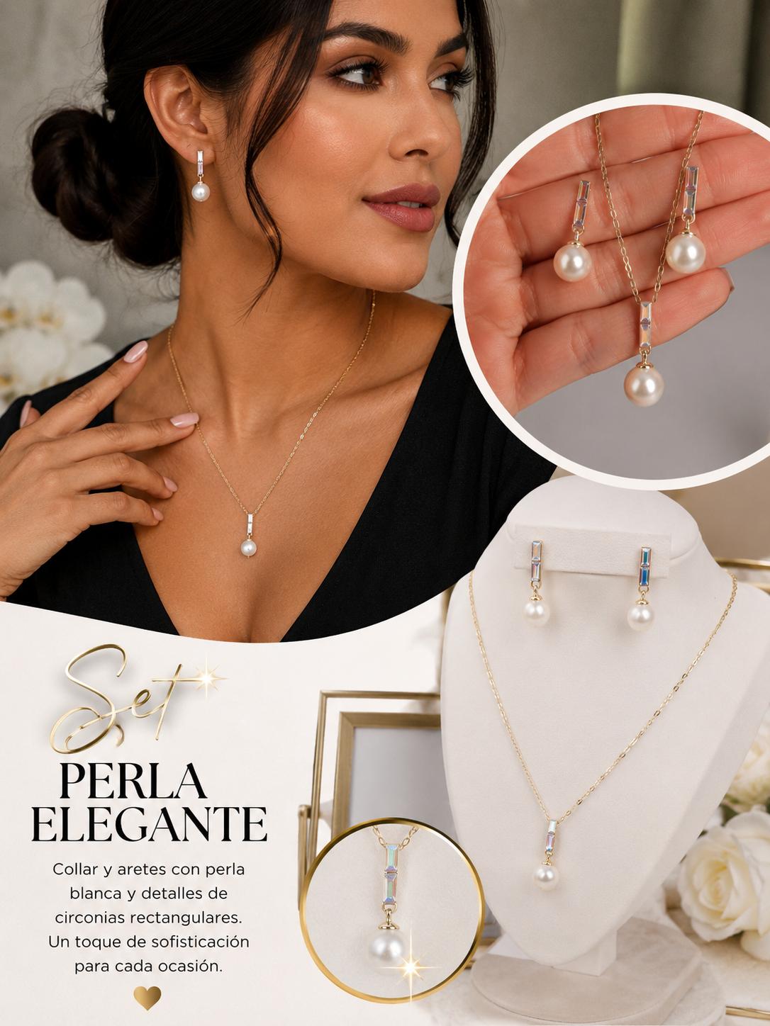 NUEVO Set de Perlas elegance Laminado 14k.