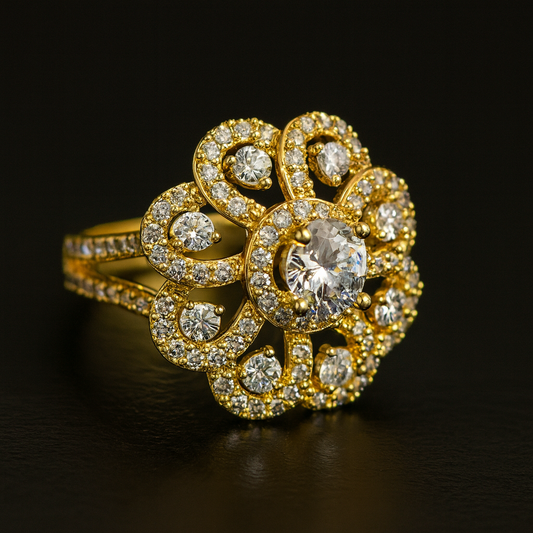 Anillo Floral con Zirconias