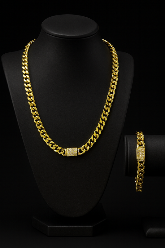 Set Cadena y Pulsera Cuban Link con Broche