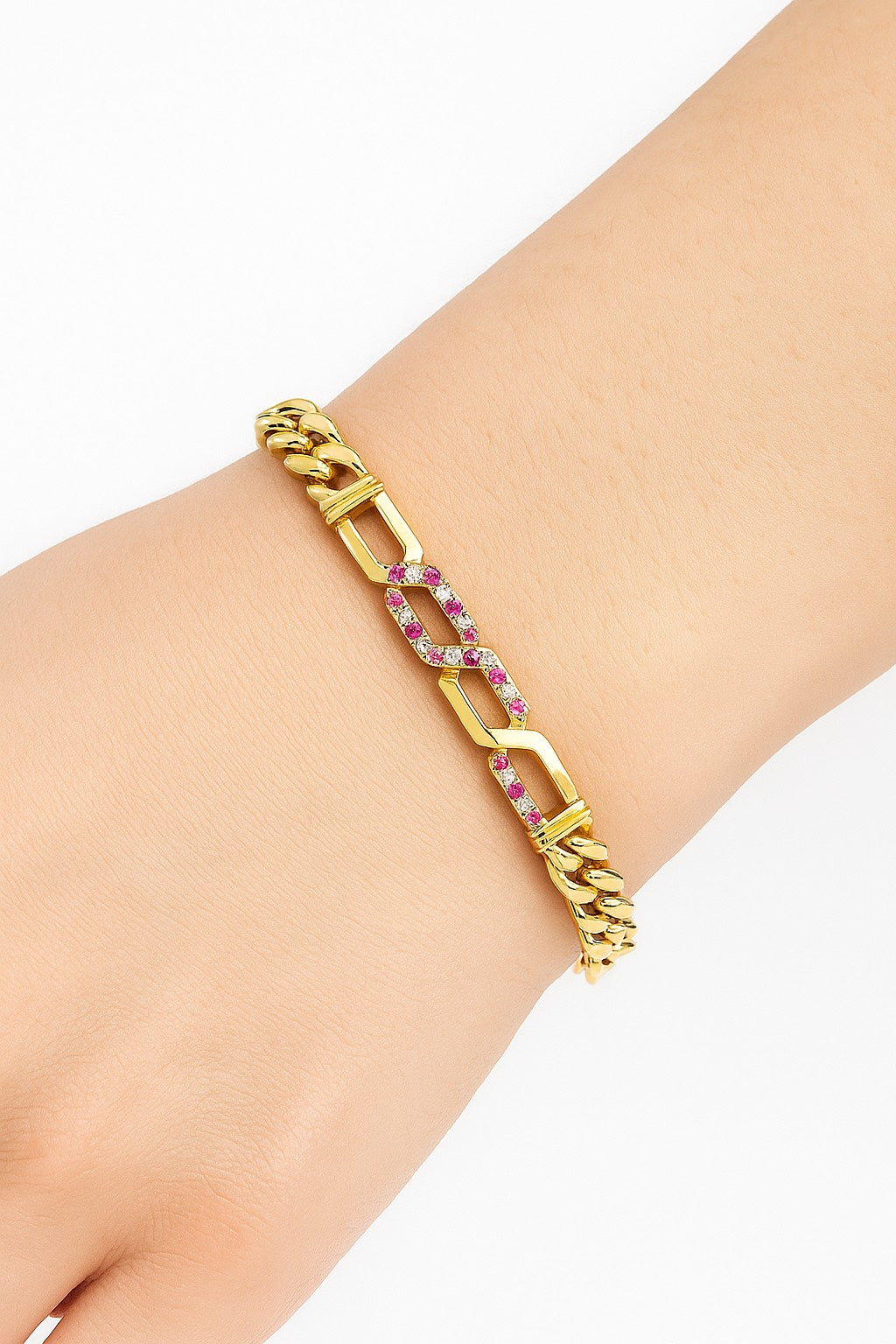 Pulsera Dorada Cubana con Detalles Rubí