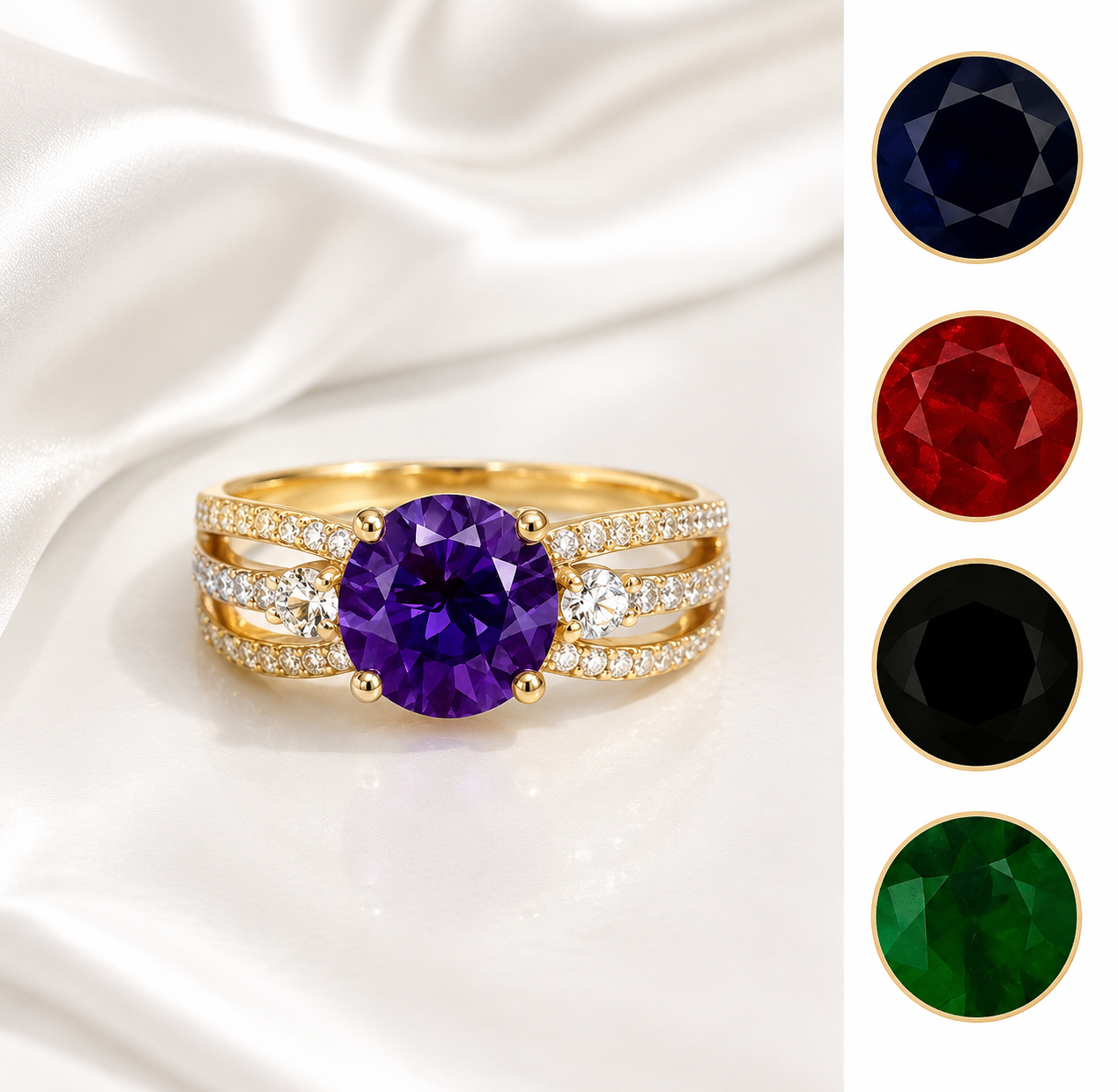Anillo Con Zirconia y Piedras de Color