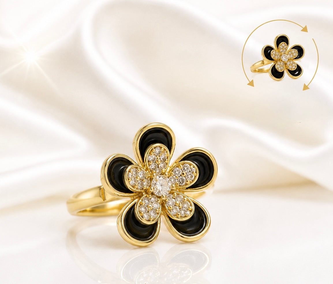 Anillo Flor Ébano Luxury Ajustable