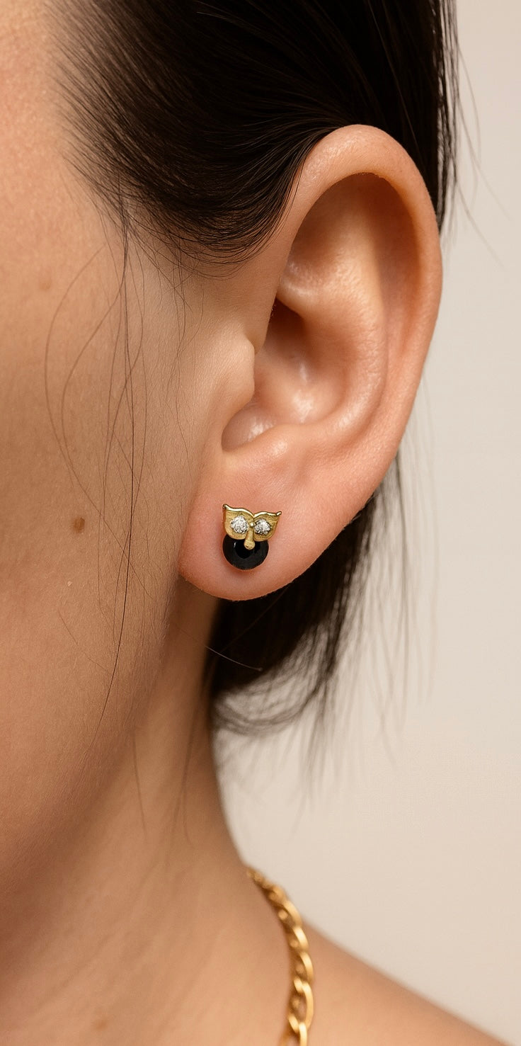 Aretes de Búho con piedra negra
