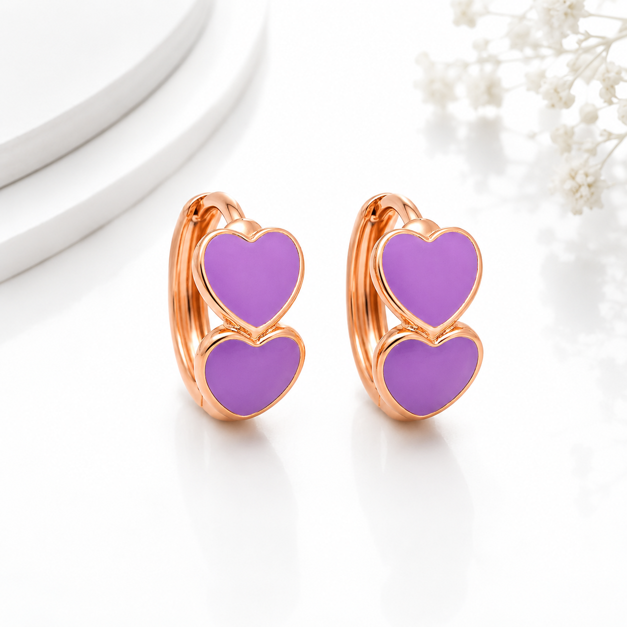 Aretes de dos Corazones Esmaltados