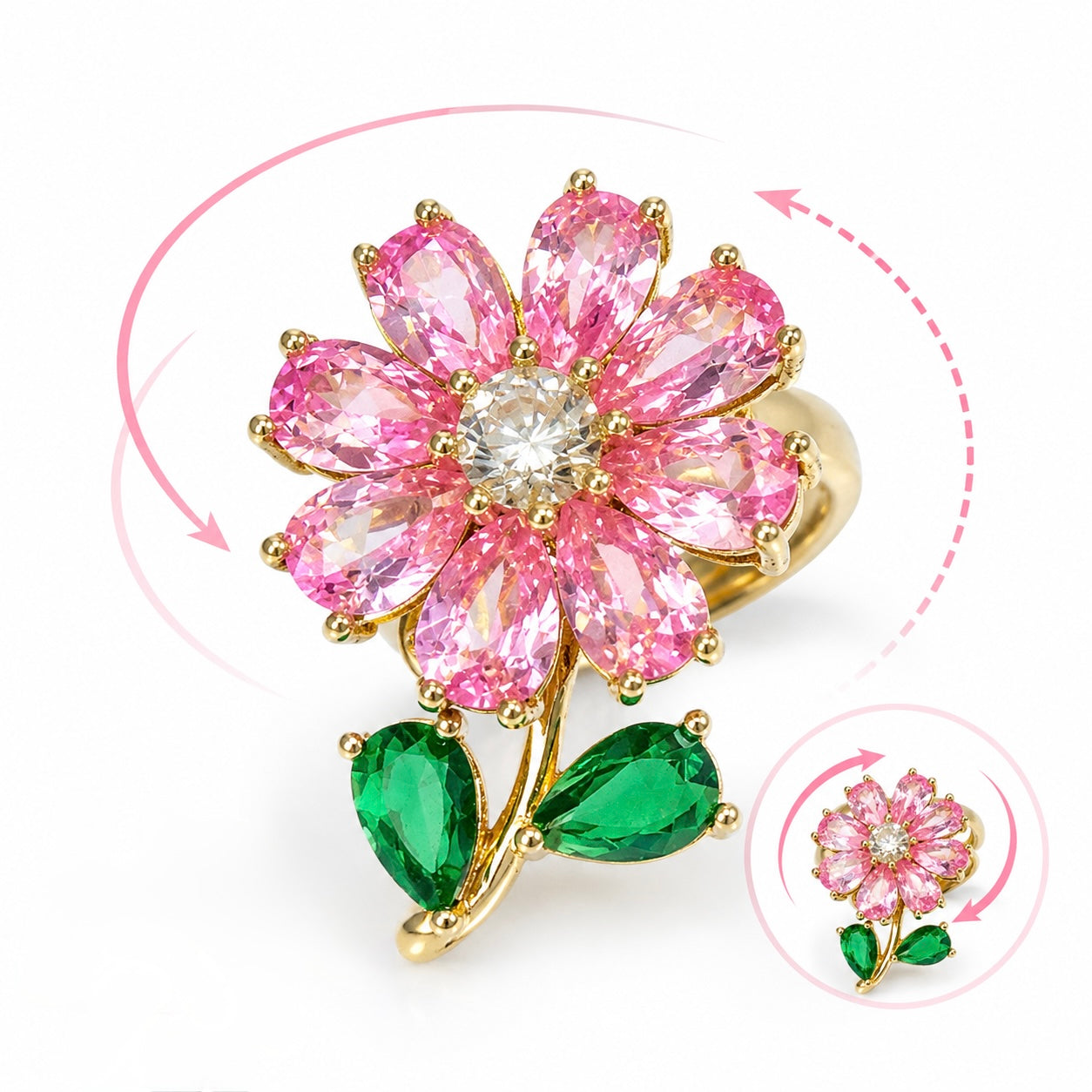 Anillo Flor Giratoria Pink Bloom