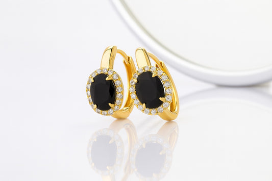 Aretes Ovalados con Piedra Negra