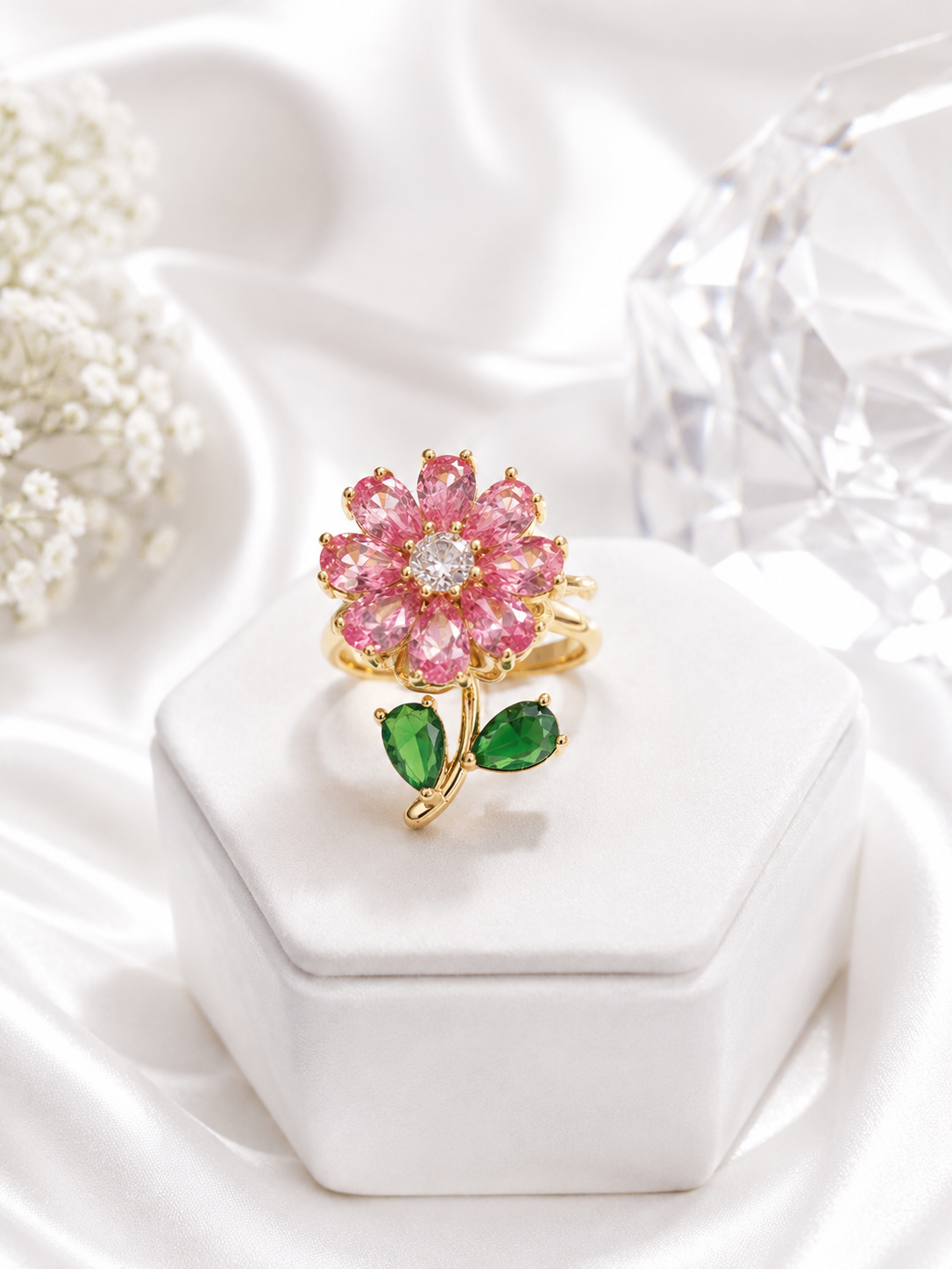 Anillo Flor Giratoria Pink Bloom