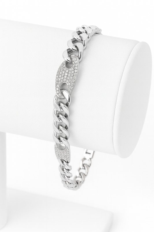 Manilla Cadena Glamour Silver con Eslabones Brillantes