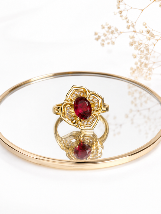 Anillo Flor Rubí Ajustable