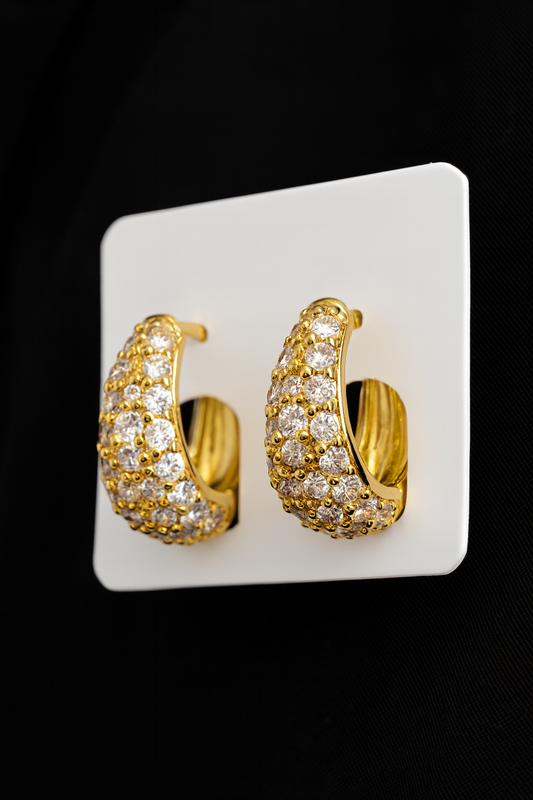 Aretes Aro Dorado con Circonias Brillantes