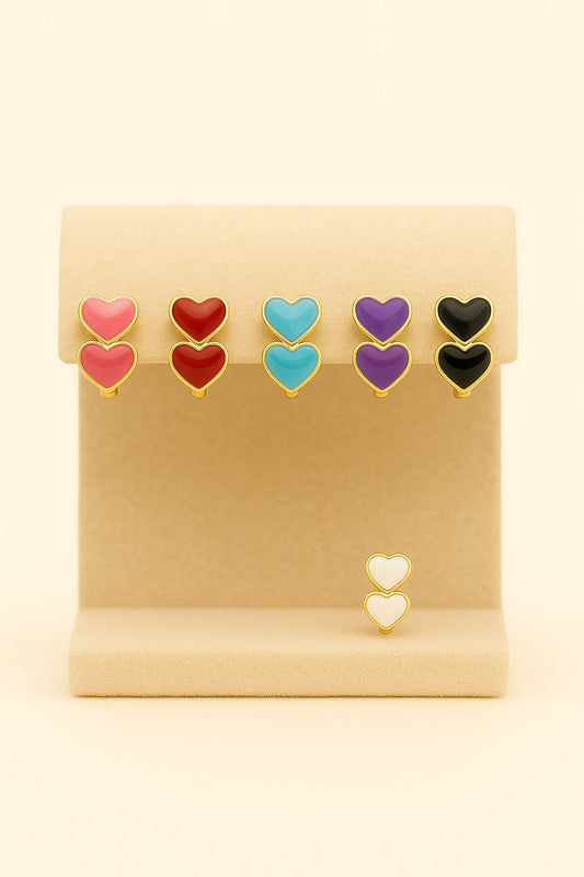 Aretes de dos Corazones Esmaltados