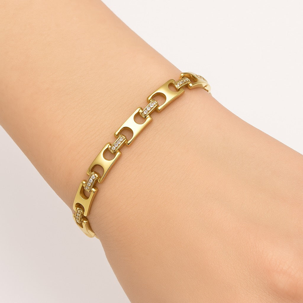 Pulsera Dorada Tipo Enlace Circular y Cuadrado