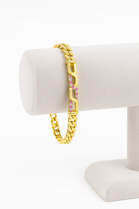 Pulsera Dorada Cubana con Detalles Rubí