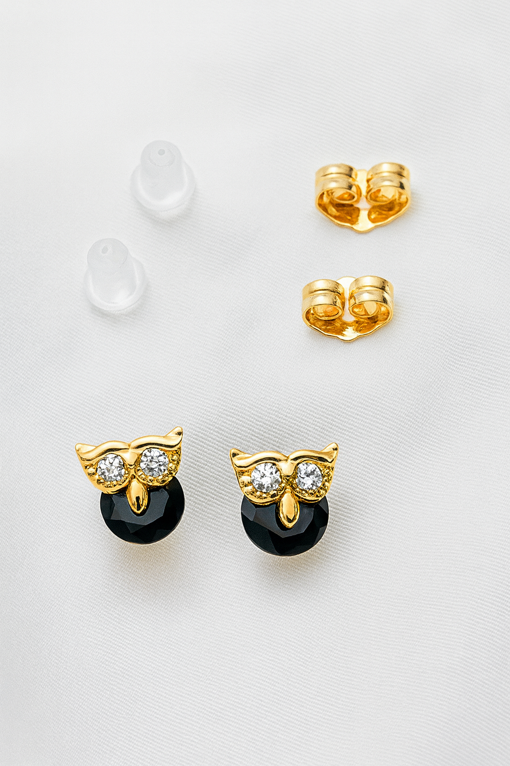 Aretes de Búho con piedra negra