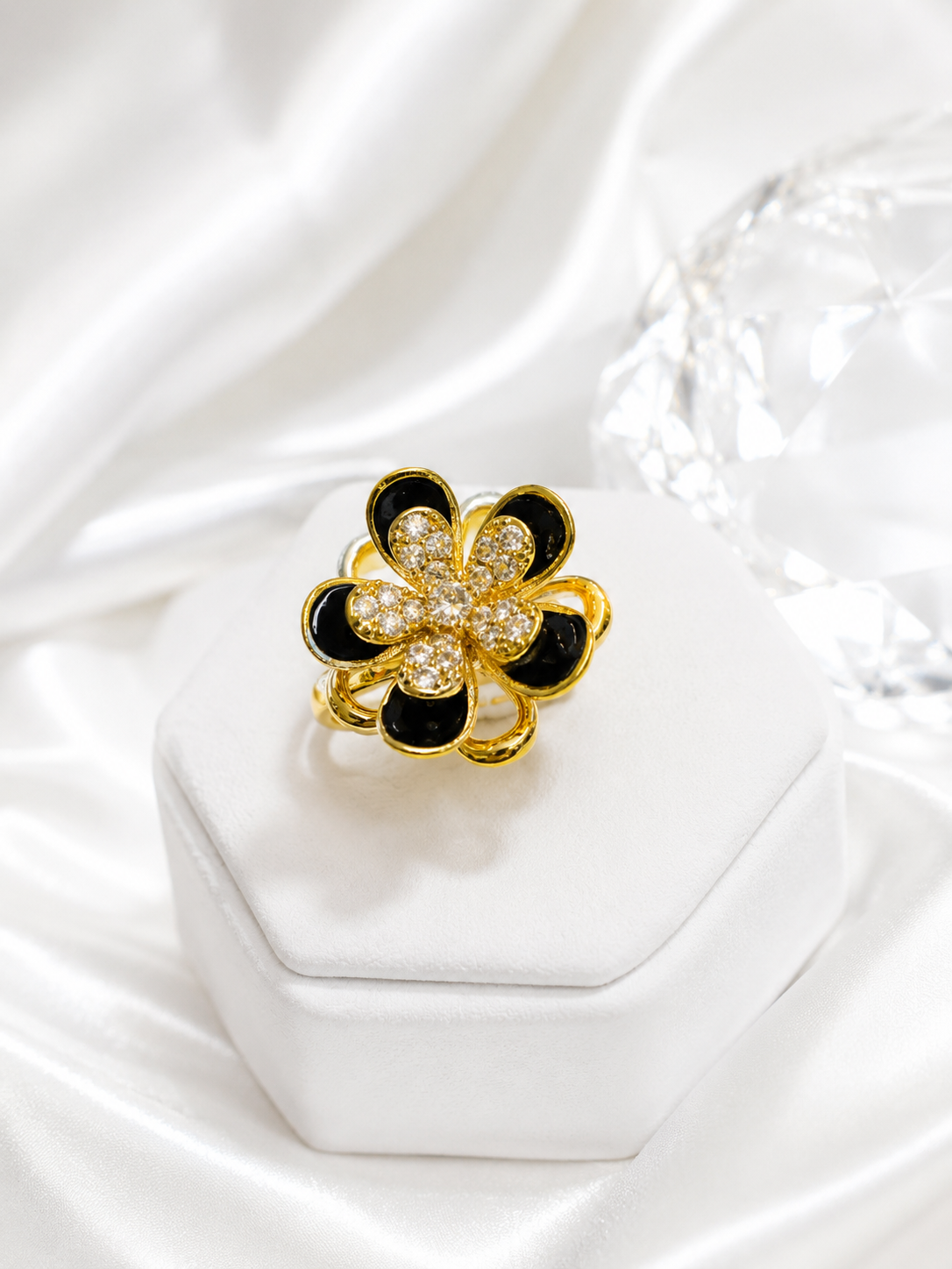 Anillo Flor Ébano Luxury Ajustable