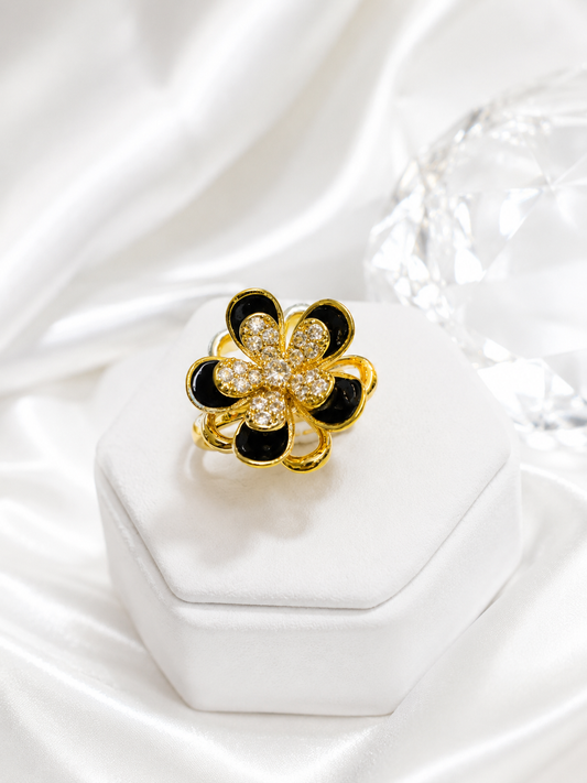 Anillo Flor Ébano Luxury Ajustable