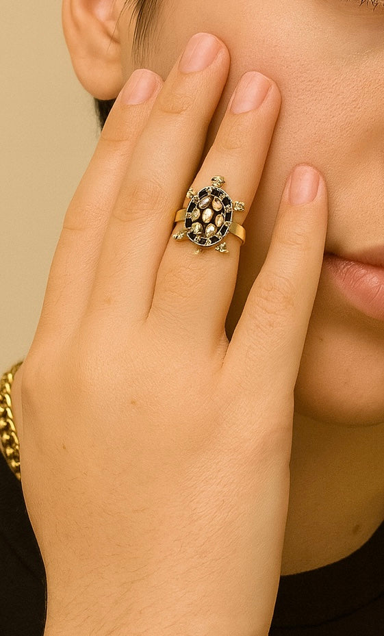 Anillo Tortuga Dorada y Negro
