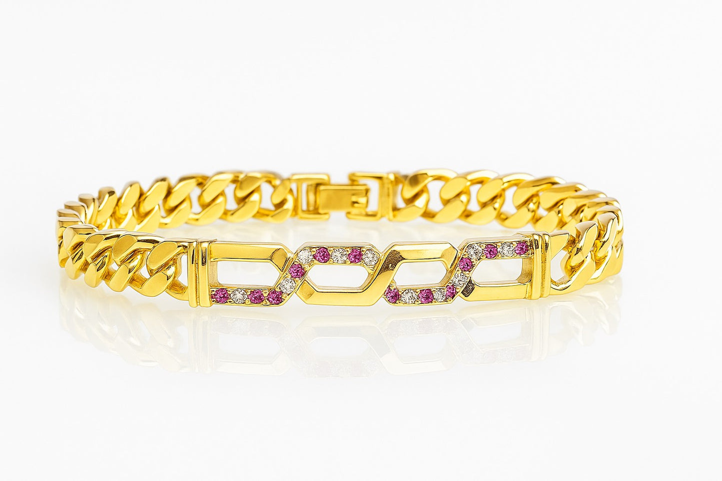 Pulsera Dorada Cubana con Detalles Rubí