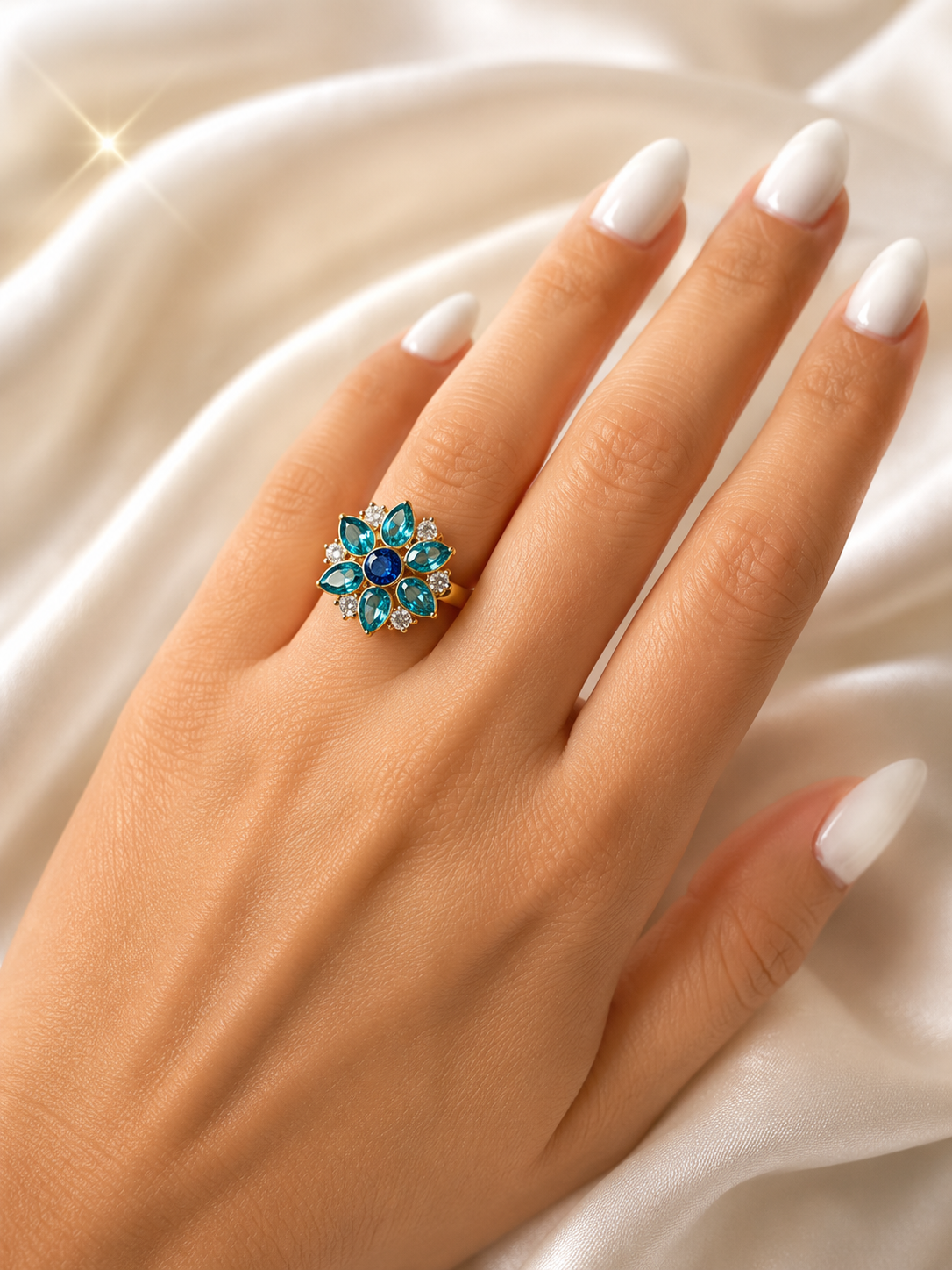 Anillo Flor Celestial Azul
