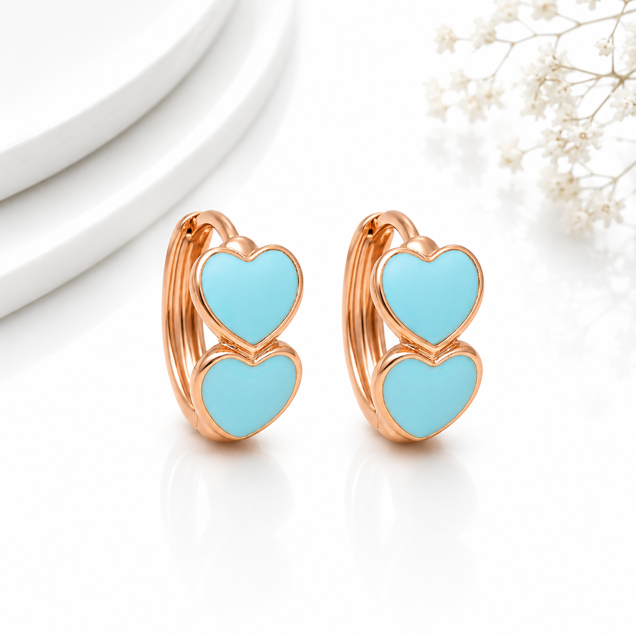 Aretes de dos Corazones Esmaltados