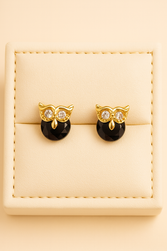 Aretes de Búho con piedra negra