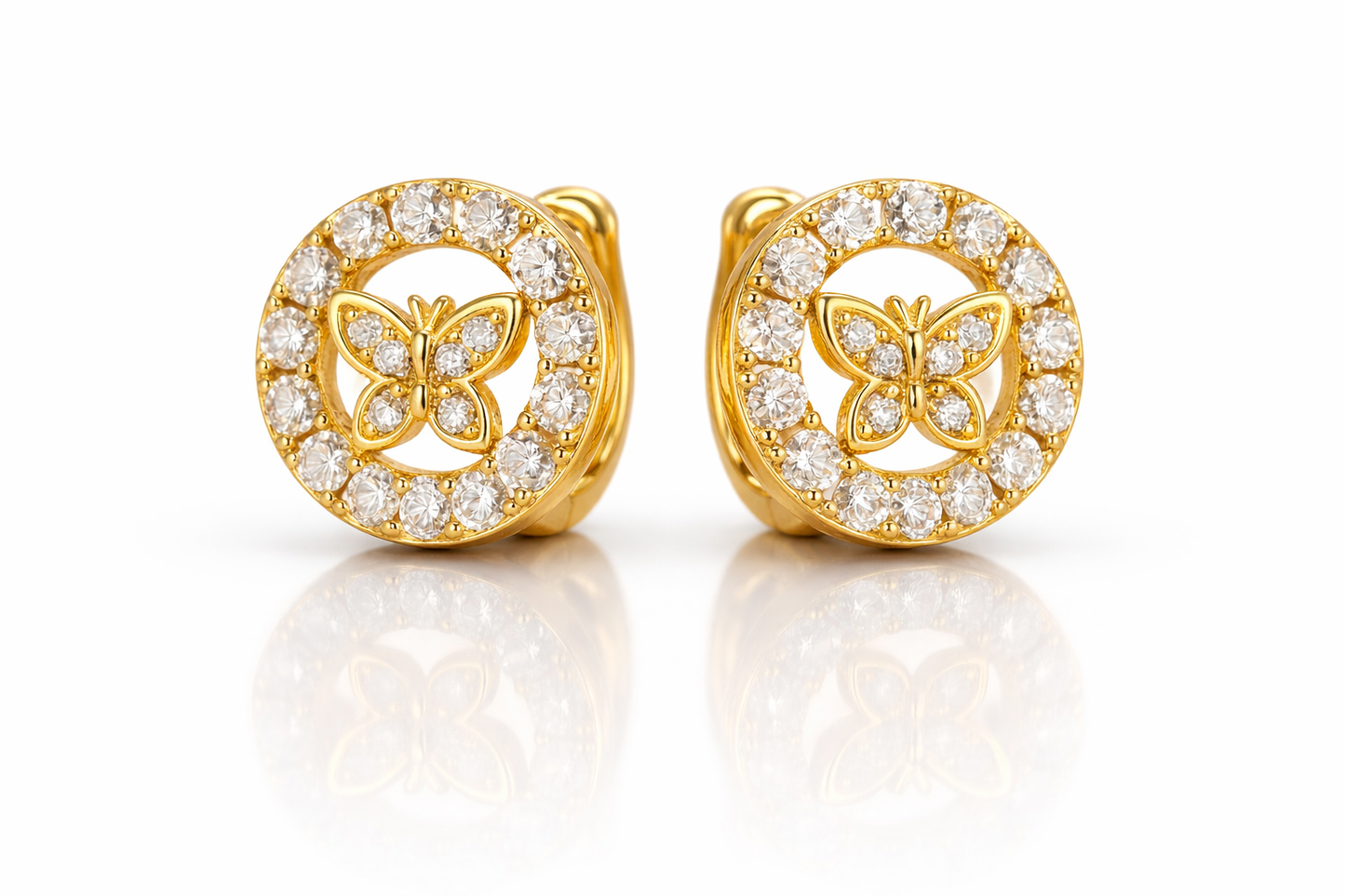 Aretes Circulares Brillo Premium y Mariposa central