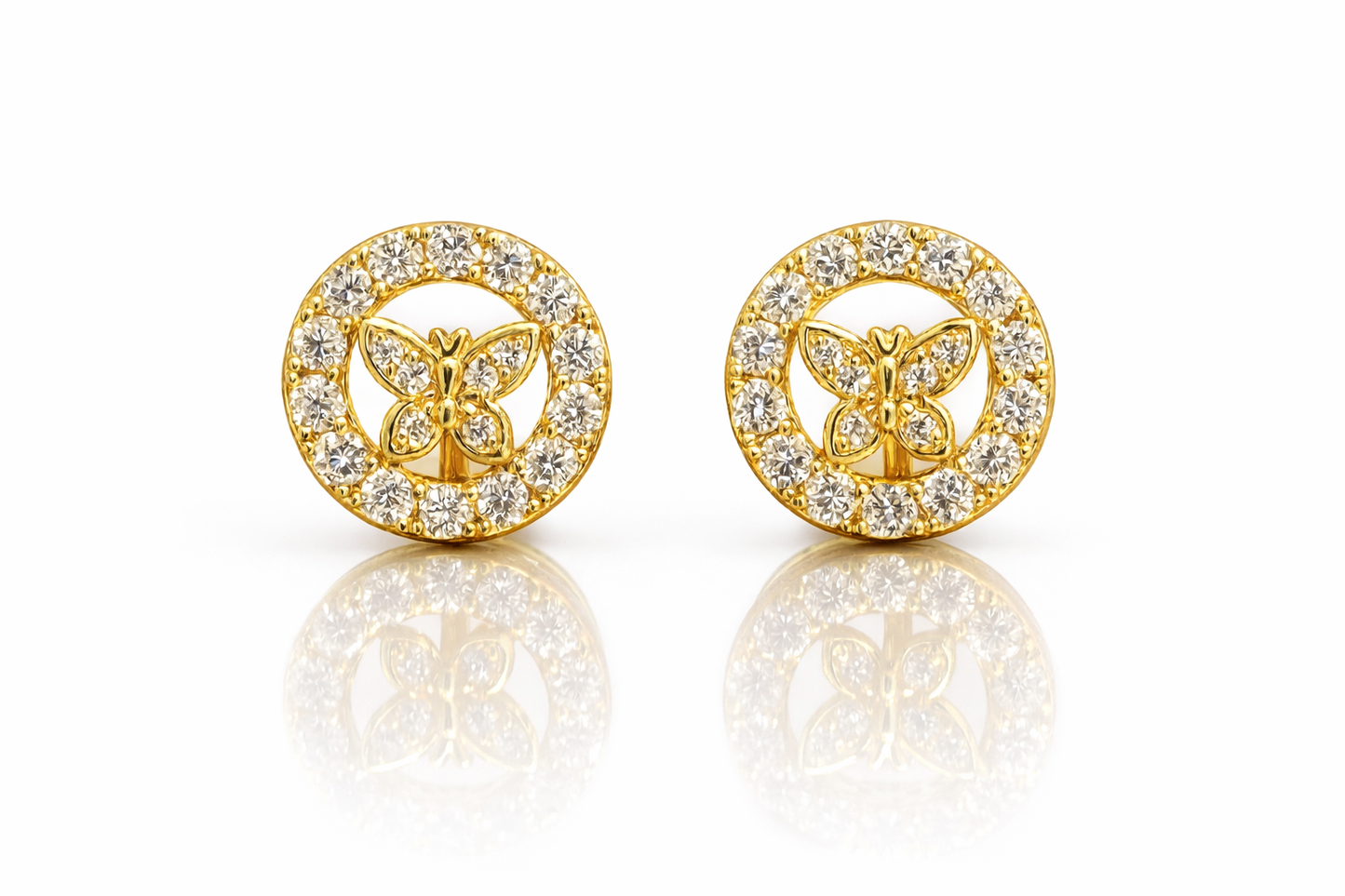 Aretes Circulares Brillo Premium y Mariposa central
