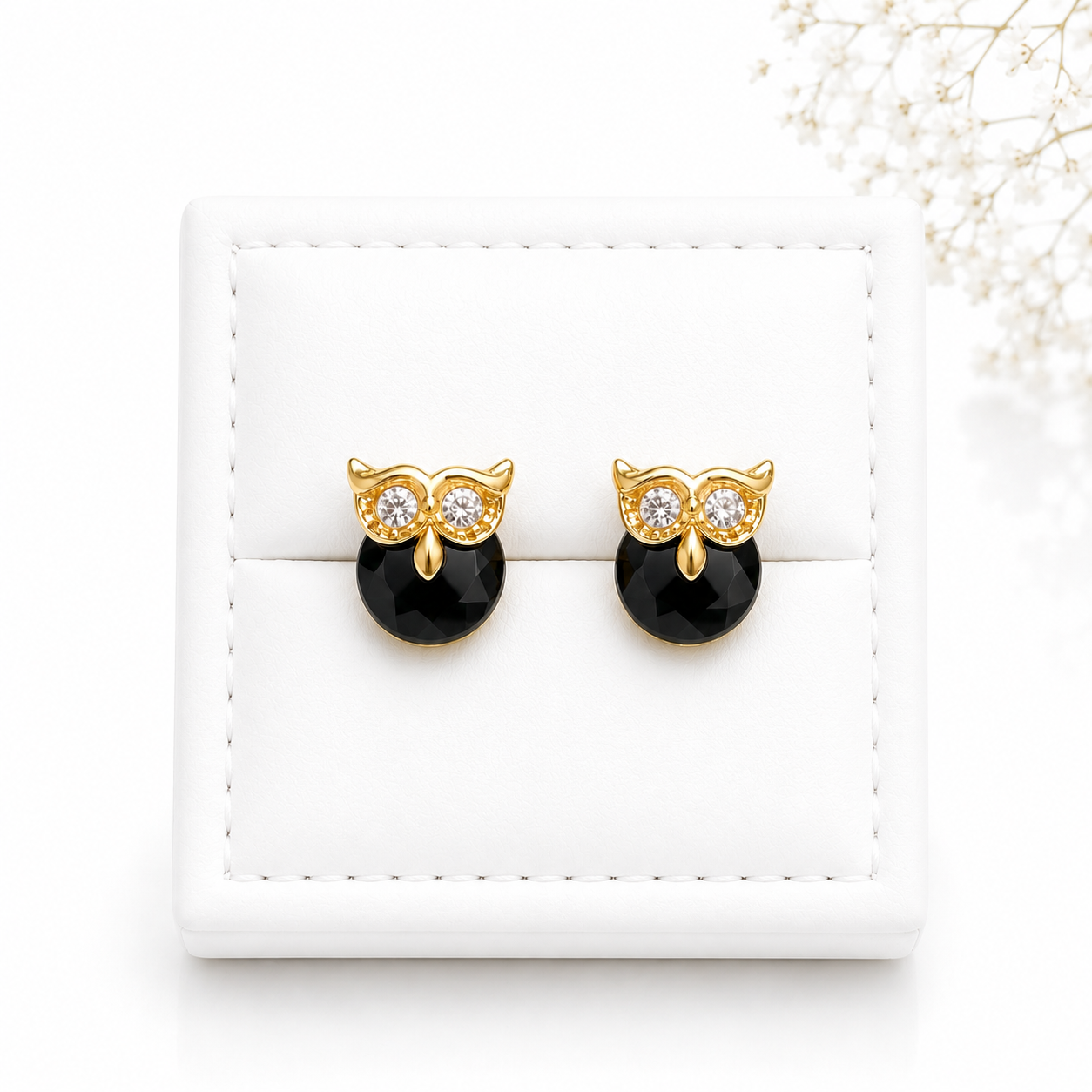 Aretes de Búho con piedra negra