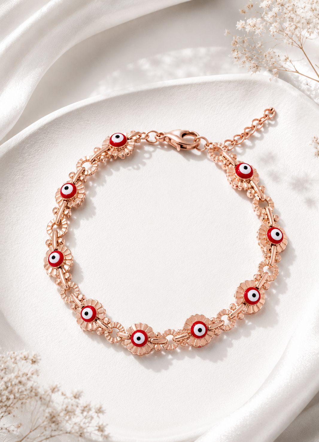 Manilla de Flores Rojas con Ojo Protector