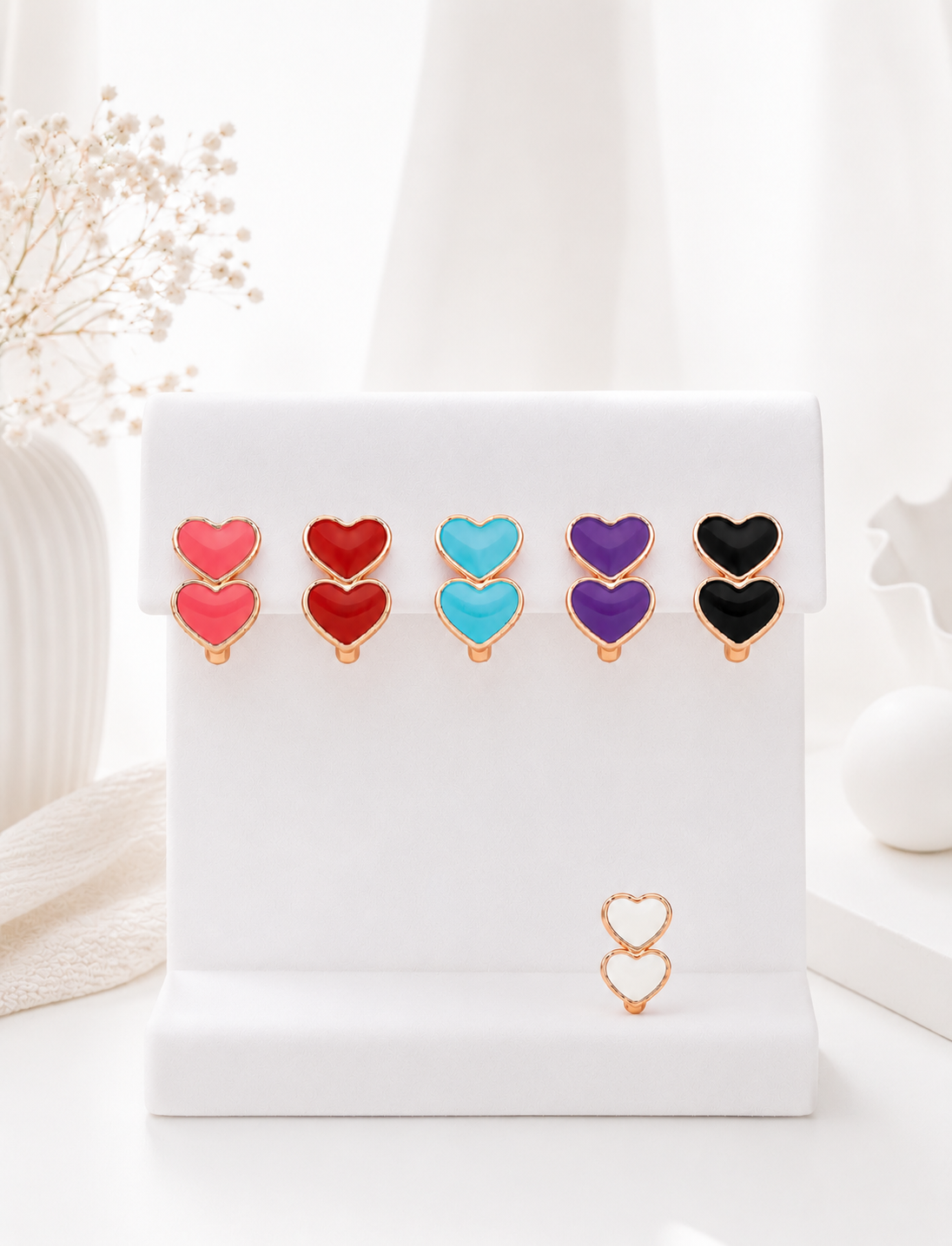 Aretes de dos Corazones Esmaltados