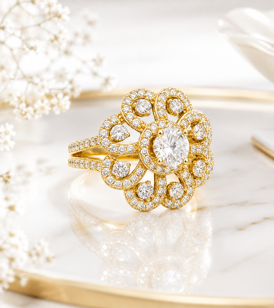 Anillo Floral con Zirconias