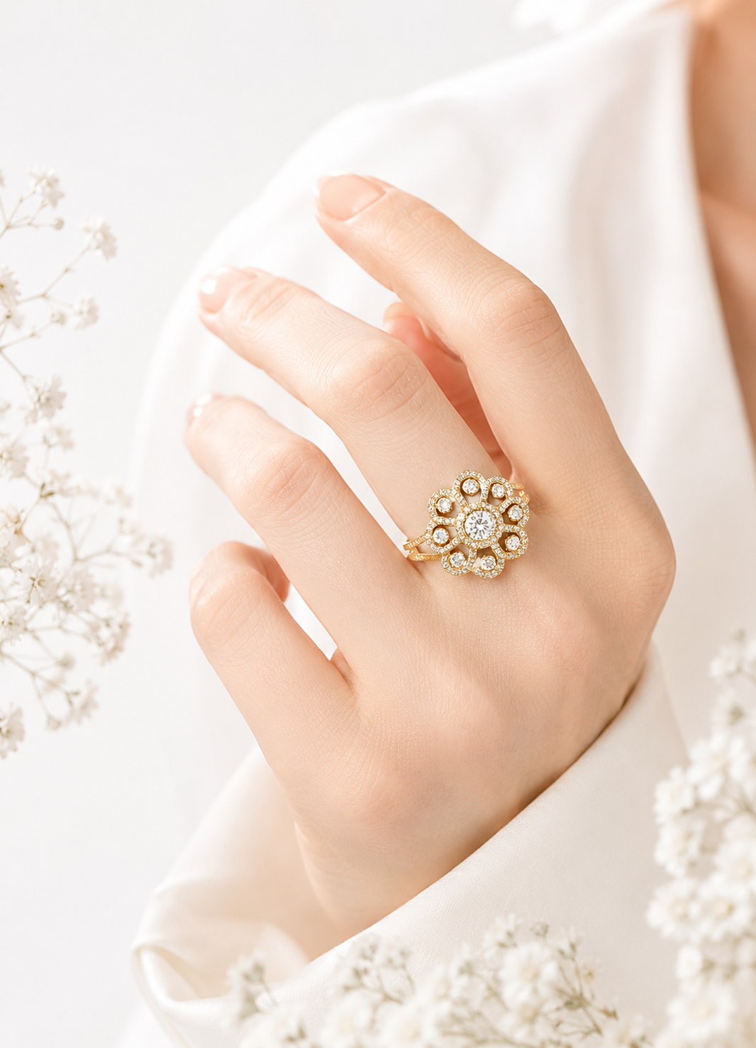 Anillo Floral con Zirconias
