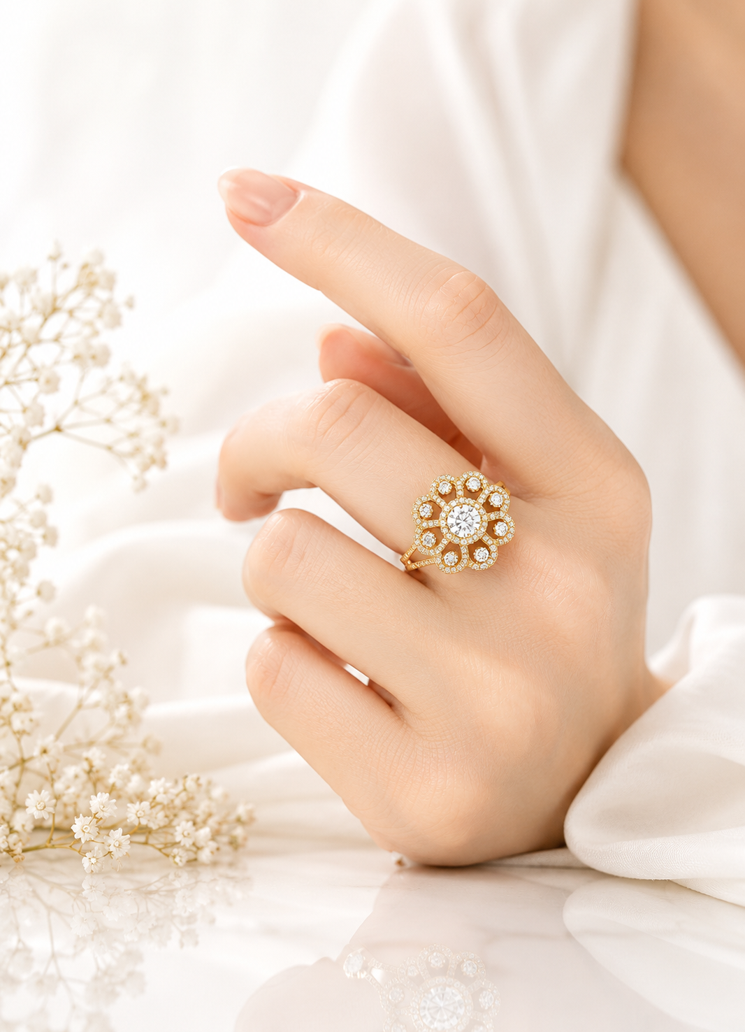Anillo Floral con Zirconias
