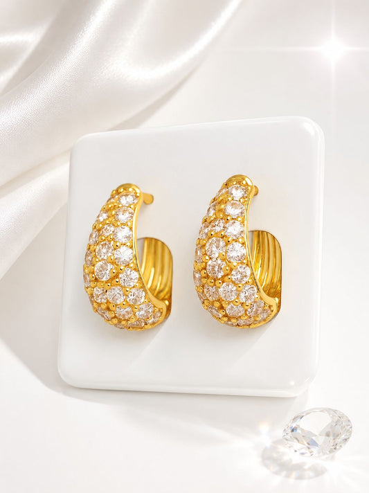 Aretes Aro Dorado con Circonias Brillantes