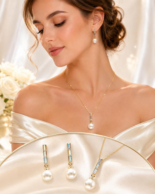 NUEVO Set de Perlas elegance Laminado 14k.