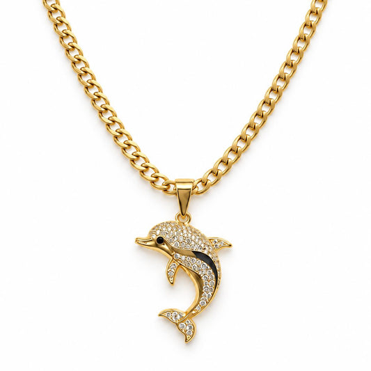 Cadena Tejido Cubano con Dije de Delfin en Circonias