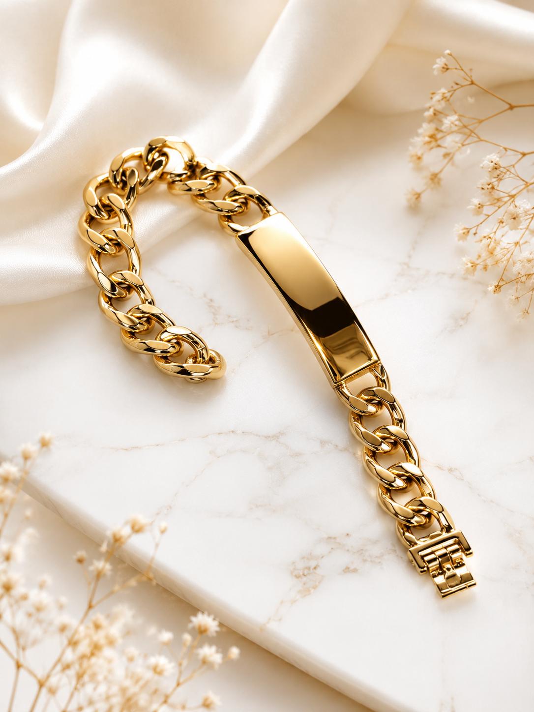 Manilla de Placa  Lisa Oro laminado14k
