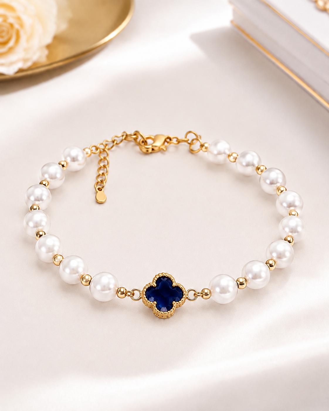 Manillas de perlas con flor Central.