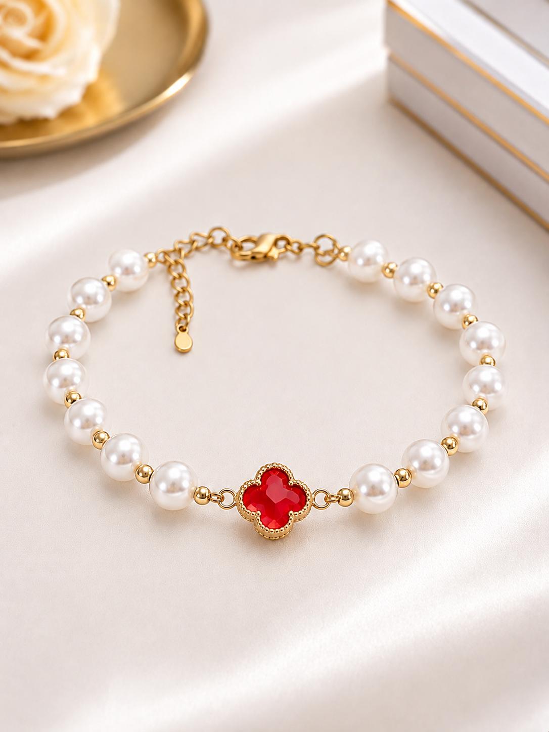 Manillas de perlas con flor Central.