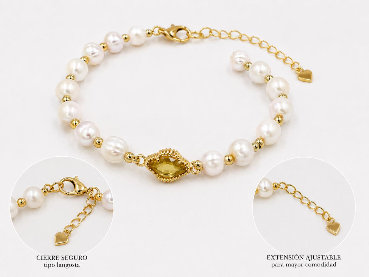 Manillas de perlas con flor Central.
