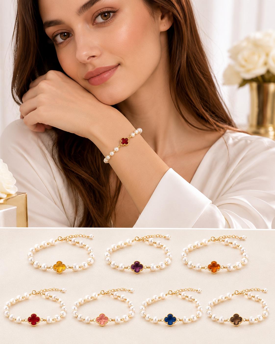 Manillas de perlas con flor Central.
