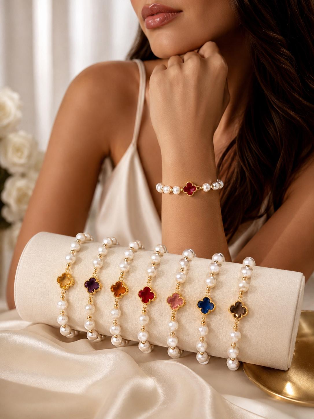 Manillas de perlas con flor Central.