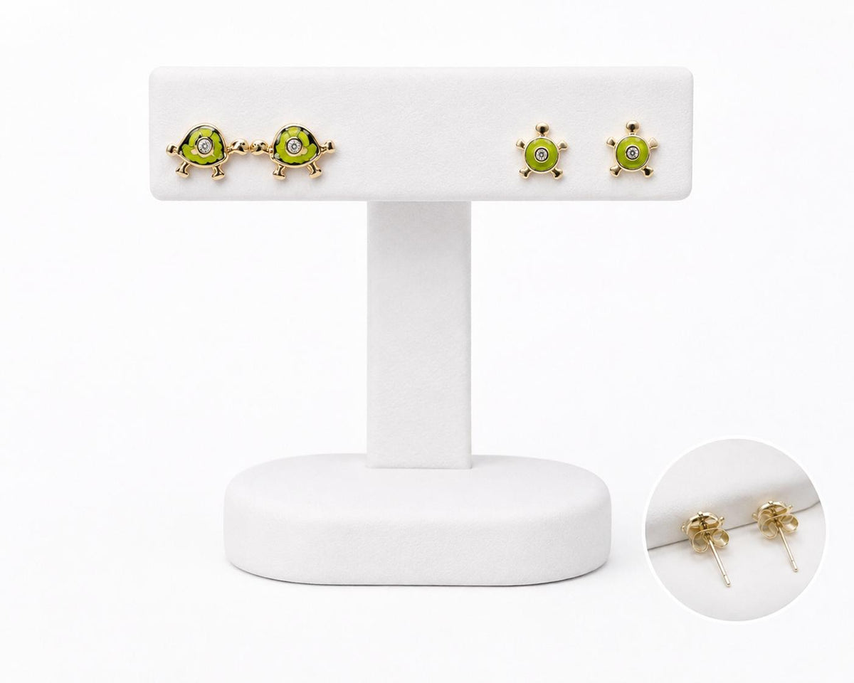 Aretes de Tortuga Verde con Circonia – Oro Laminado 18K