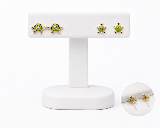 Aretes de Tortuga Verde con Circonia – Oro Laminado 18K