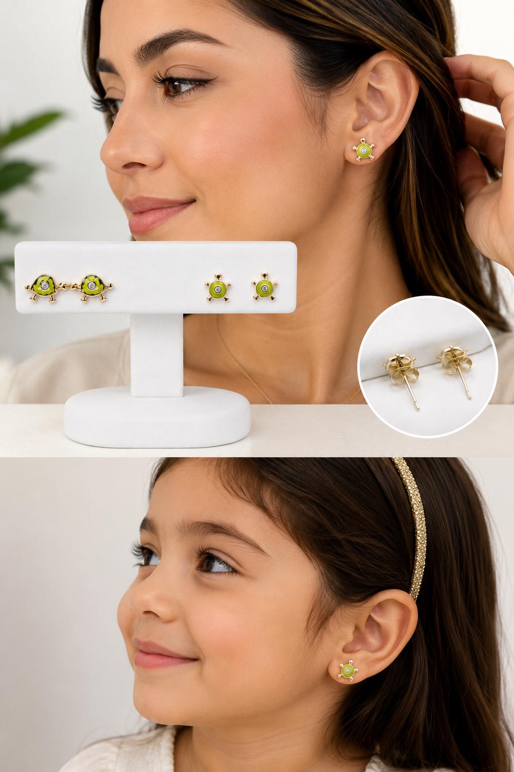 Aretes de Tortuga Verde con Circonia – Oro Laminado 18K