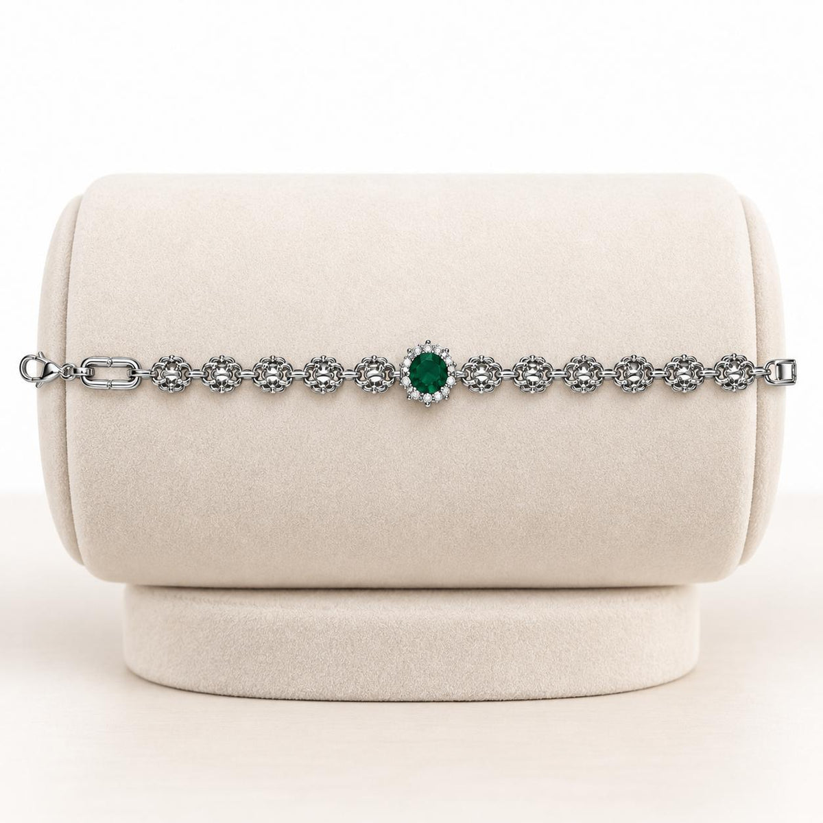 NEW Manilla Color Silver con Piedra Verde Central