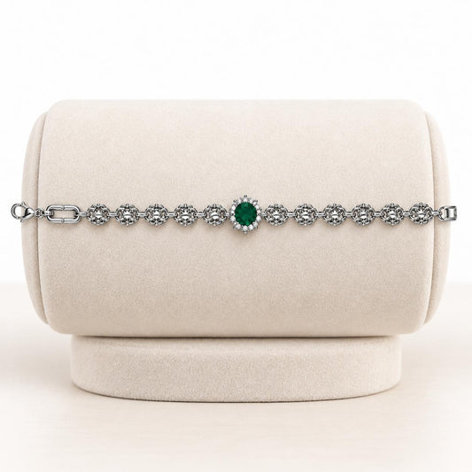 NEW Manilla Color Silver con Piedra Verde Central